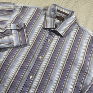 Born Handcrafted Clothes LS Button Up Short Mens XL Purple Stripe Rustic Casual